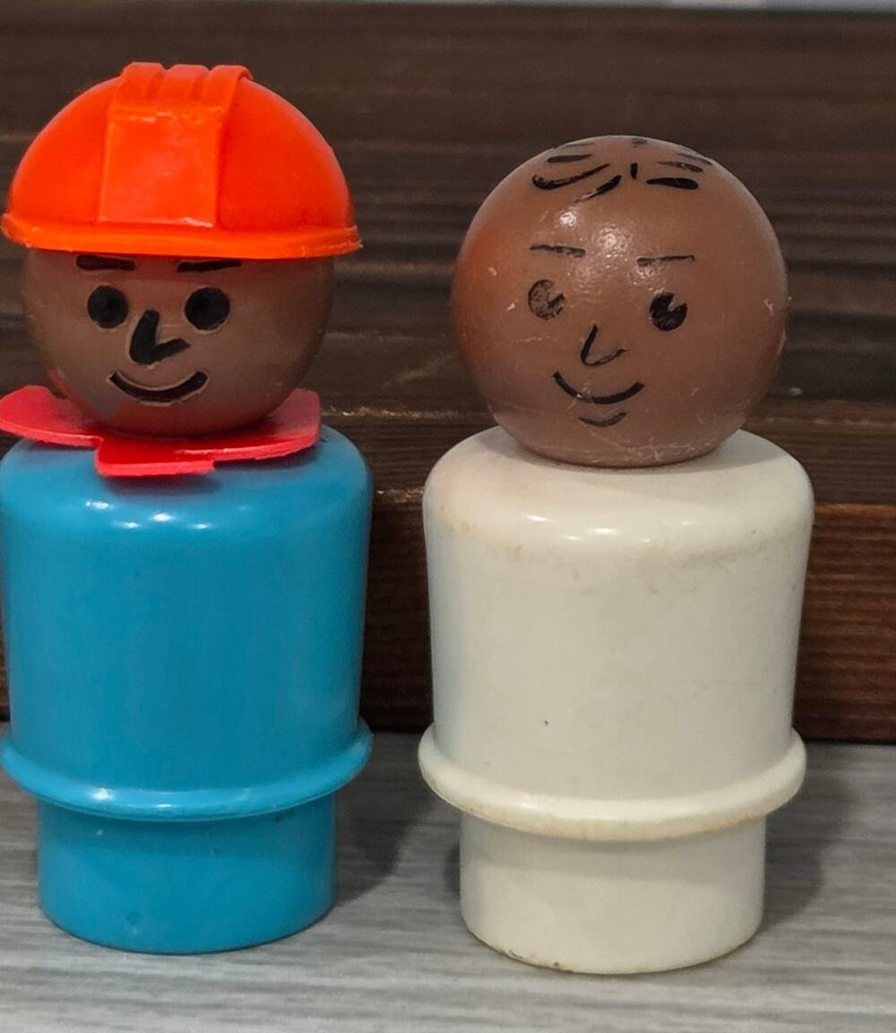 Vintage Fisher Price Little People African American Construction Worker Doctor